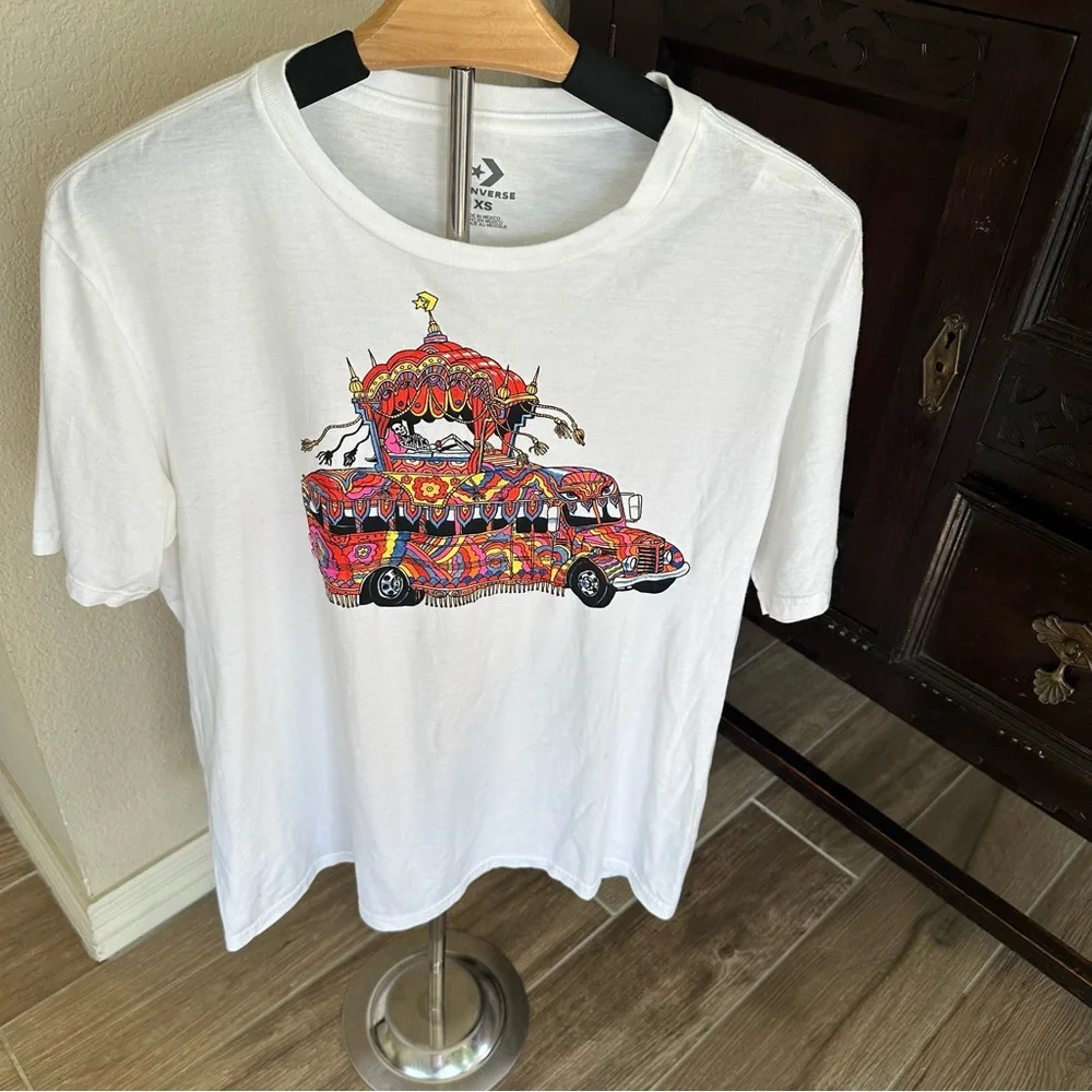 Converse White Short-Sleeve Tee with Colorful Bus Graphic size XS